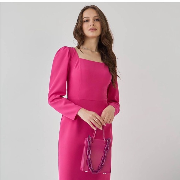 Hot Pink Pencil Midi Dress - Picture 3 of 8